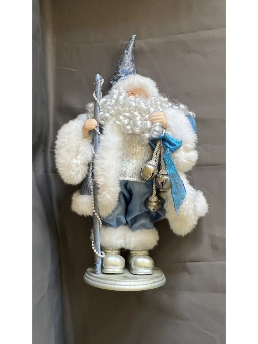 Christmas Sparkle Blue & White Santa Figurine Decor Holiday
